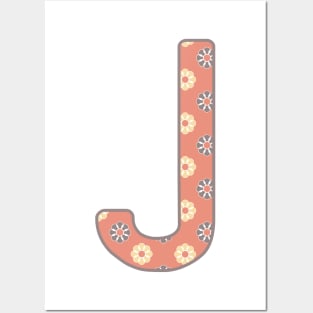 MONOGRAM LETTER J PINK FLORAL TYPOGRAPHY DESIGN Posters and Art